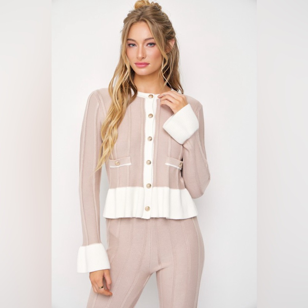 NWOT Rivir Rib Knit Ruffle Trim Cardigan and Pants Set - Picture 4 of 6